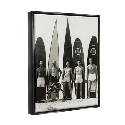 Stupell Industries Vintage Photography Men Surfer Surfboards Beach Sport By Graffitee Studios - Floater Frame Print On  In Jet Black Floater Frame