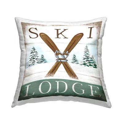 Stupell Industries Vintage Ski Lodge Decorative Printed Throw Pillow By Elizabeth Tyndall In Brown;white;green