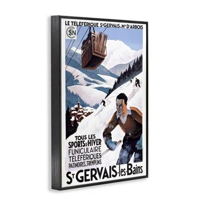 Stupell Industries Vintage Skiing Slopes Poster Framed Giclee Art, Design By Marcus Jules In Midnight Black Framed Giclee