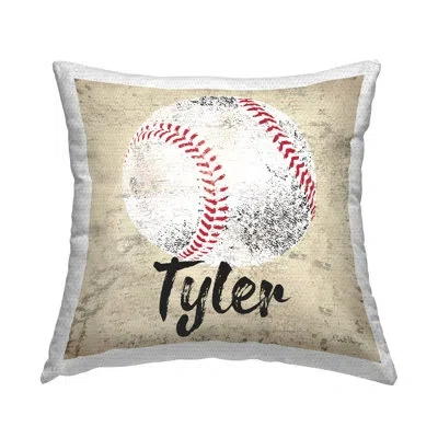 Stupell Industries Vintage Sports Baseball Personalized Outdoor Printed Pillow By Peter Horjus In Beige