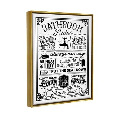 Stupell Industries Vintage Style Bathroom Rules Diagram List Border By Lettered And Lined - Floater Frame Print On Canv In Metallic Gold Floater Frame