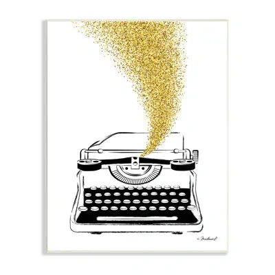 Stupell Industries Vintage Typewriter Illustration Golden Glam Glitz Splatter By Martina Pavlova - Graphic Art In Wall Plaque