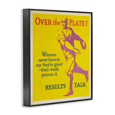Stupell Industries Vintage Yellow Baseball Poster Framed Giclee Art, Design By Marcus Jules In Midnight Black Framed Giclee