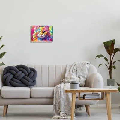 Stupell Industries Vivid Cat Painting By Image World No Frame Print On Wood In Blue;yellow;pink