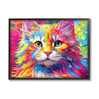 Stupell Industries Vivid Cat Painting By Image World Single Picture Frame Print On Canvas In Midnight Black Framed Giclee