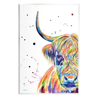 Stupell Industries Vivid Cattle Face Farm Animal Giclee Art By Jen Seeley In Wood