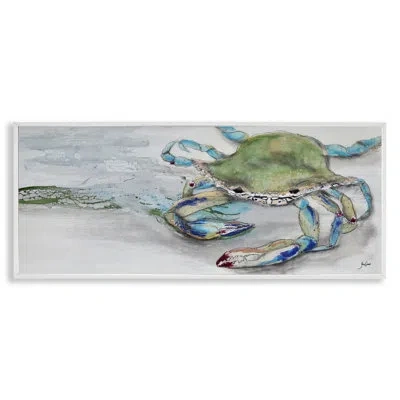 Stupell Industries Vivid Crab Beach Shoreline Nautical Landscape Scene By Stacy Gresell - Picture Frame Painting On Woo In Coastal White Framed Giclee