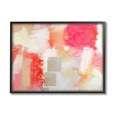 Stupell Industries Vivid Pink Geometric Shapes Scribble Doodle Lines By Beau Wild - Floater Frame Painting On Canvas In Midnight Black Framed Giclee