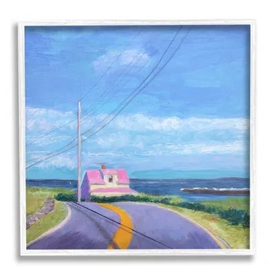 Stupell Industries Vivid Seaside Cottage Road Calm Ocean Breeze By Sweetwater - Floater Frame Painting Print On Canvas In Blue;pink;purple