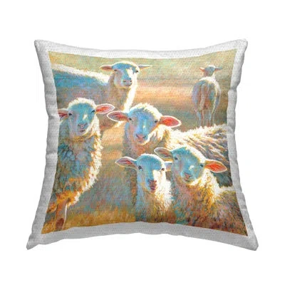 Stupell Industries Vivid Sheep Herd Gazing Outdoor Printed Pillow By Rita Kirkman In Blue;white;yellow