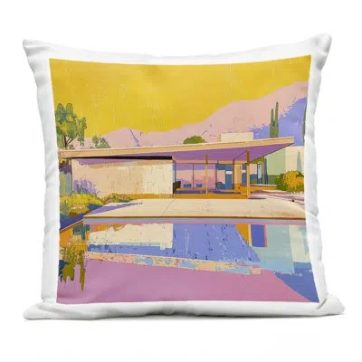 Stupell Industries Vivid Villa At Sunset Outdoor Printed Pillow, Design By Walker Noble, 18 X 7 X 18 In Yellow Vivid Case Study House