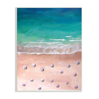 Stupell Industries Warm Blue Tide Umbrella Beach Coastal Landscape Painting White Framedd Giclee Texturized Art By Laur In Wall Plaque