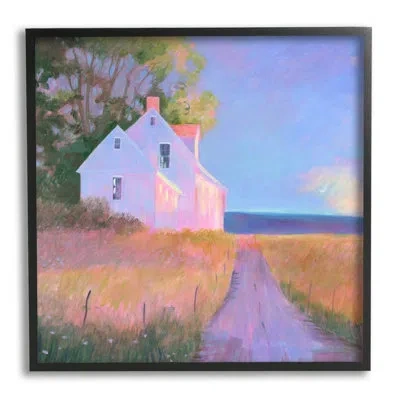 Stupell Industries Warm Sunlit Rural Seaside Cottage Path By Sweetwater - Floater Frame Painting On Canvas In Midnight Black Framed Giclee