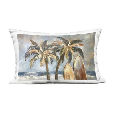 Stupell Industries Warm Tropical Surfboards Design By Ramona Murdock Outdoor Printed Pillow In Tan