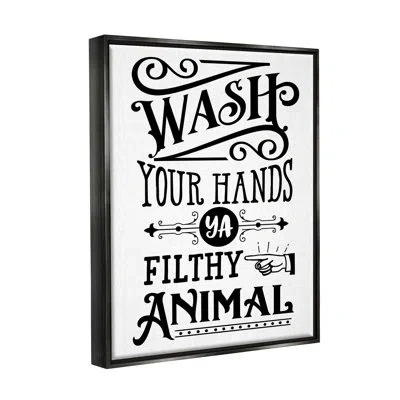 Stupell Industries Wash Your Hands Vintage Symbol Serif Typography By Lettered And Lined - Floater Frame Rectangle Prin In Jet Black Floater Frame