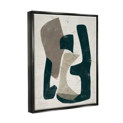 Stupell Industries Weathered Abstract Shapes Modern Geometric Neutral Tones By June Erica Vess - Floater Frame Painting In Jet Black Floater Frame