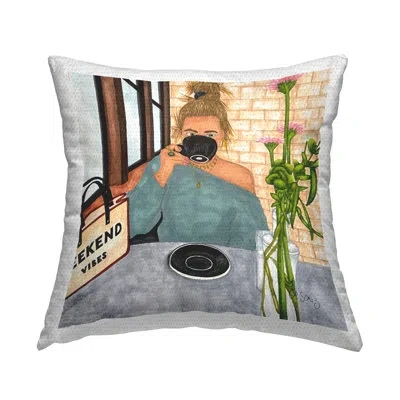 Stupell Industries Weekend Vibes Woman Outdoor Printed Pillow By Ale Saiz Studio In Gray