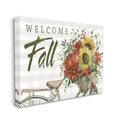 Stupell Industries Welcome Fall Autumnal Flower Assortment Bicycle Basket By Cindy Jacobs - Floater Frame Graphic Art O In Wrapped Canvas