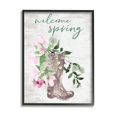 Stupell Industries Welcome Spring Seasonal Rain In Midnight Black Framed Giclee