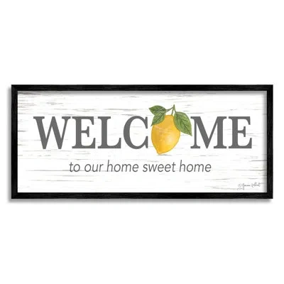 Stupell Industries Welcome Sweet Home Country Lemon By Annie Lapoint - Floater Frame Graphic Art On Wood In Midnight Black Framed Giclee