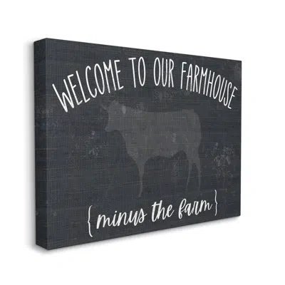 Stupell Industries Welcome To Farmhouse Playful Rustic Cow Motif By White Ladder - Floater Frame Graphic Art On Canvas In Wrapped Canvas