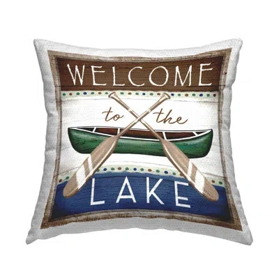 Stupell Industries Welcome To Lake Rustic Canoe Crossed Paddles Outdoor Printed Pillow By Elizabeth Tyndall In Blue;brown;green