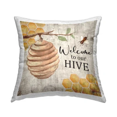 Stupell Industries Welcome To Our Hive Honeycomb Shapes Outdoor Printed Pillow By Nd Art In Brown;gray;yellow