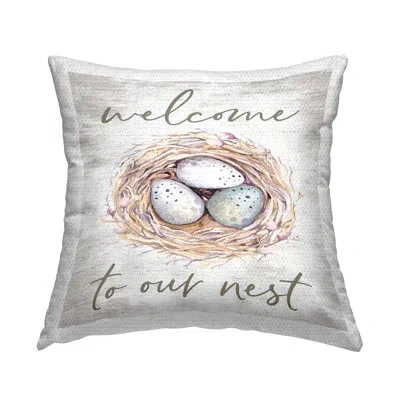 Stupell Industries Welcome To Our Nest Nature Phrase Outdoor Printed Pillow By Lettered And Lined In Gray;beige