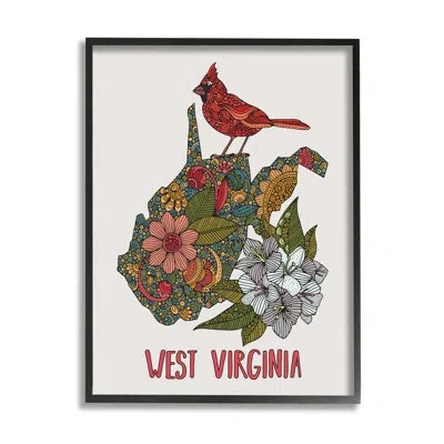 Stupell Industries West Virginia State Cardinal Detailed Floral Pattern By Valentina Harper - Floater Frame Graphic Art In Midnight Black Framed Giclee