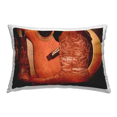 Stupell Industries Western Boots & Guitar Outdoor Printed Pillow By Daniel Sproul In Black;white;orange