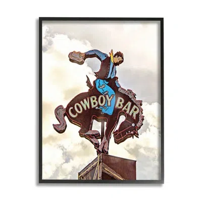 Stupell Industries Western Cowboy Bar Sign By Jg Studios Single Picture Frame Print On Canvas In Midnight Black Framed Giclee