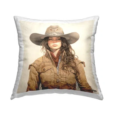 Stupell Industries Western Cowgirl Portrait Decorative Printed Throw Pillow By Rb In Brown;white;beige