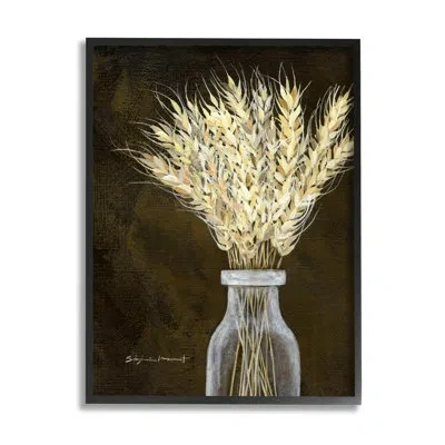 Stupell Industries Wheat Sprigs Rural Earthy Bouquet By Stephanie Workman Marrott - Floater Frame Painting On Wood In Midnight Black Framed Giclee