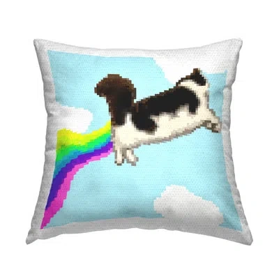 Stupell Industries Whimsical Cat Flying Outdoor Printed Pillow By June Erica Vess In Blue