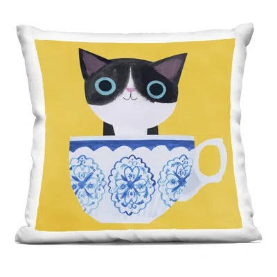Stupell Industries Whimsical Teacup Kitten Decorative Printed Throw Pillow Design By Angie Rozelaar In Yellow