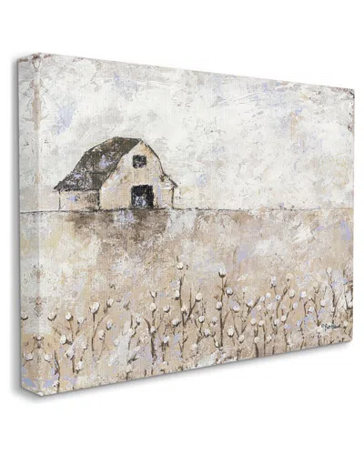 Stupell Industries White Barn Distressed Landscape Cotton Field Florals Stretched Canvas Wall Art By In Beige