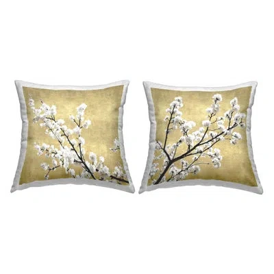 Stupell Industries White Cherry Blossom Branches Neutral Tan 2 Piece Outdoor Printed Pillow Set By Kate Bennett In White;yellow