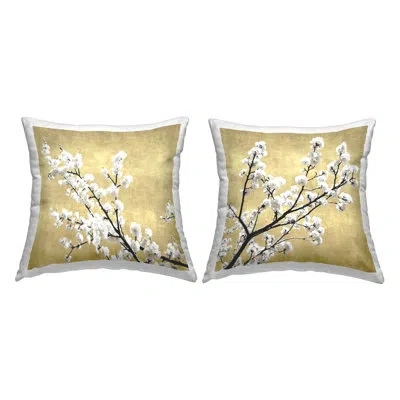 Stupell Industries White Cherry Blossom Branches Neutral Tan Decorative Printed 2 Piece Throw Pillow By Kate Bennett