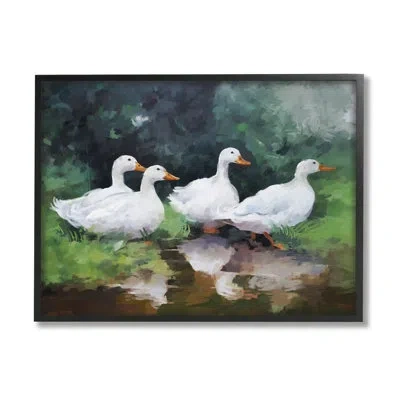 Stupell Industries White Ducks Landscape By Ziwei Li In Midnight Black Framed Giclee