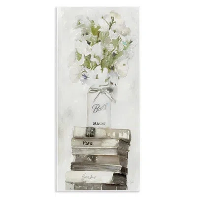 Stupell Industries White Floral Bouquet On Distressed Books By Stellar Design Studio - Graphic Art Print