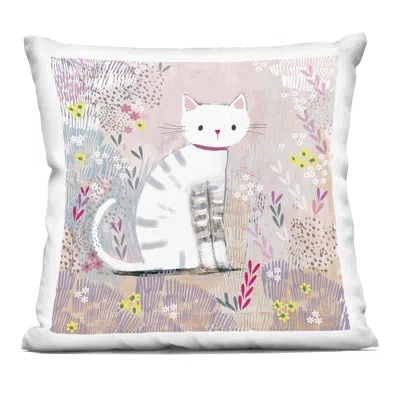 Stupell Industries White Kitten With Stripes Sitting Decorative Printed Throw Pillow, Design By Clare Tupper In Pink