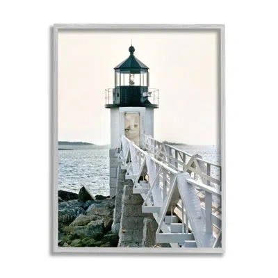 Stupell Industries White Lighthouse Photography Framed On Wood By Rachel Perry Print In Farmhouse Gray Framed Giclee