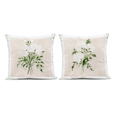 Stupell Industries White On Tan Floral Outdoor Printed Pillow, Design By Lucille Price, 18 X 7 X 18 In Beige