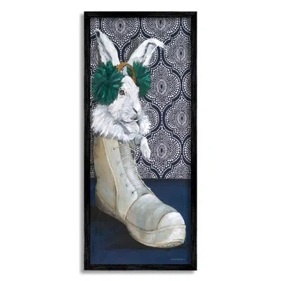 Stupell Industries White Rabbit Fluffy Boot Mosaic Pattern Wallpaper  Giclee Texturized Art Set By Kamdon Kreations In Midnight Black Framed Giclee