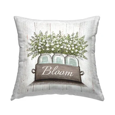 Stupell Industries White Wildflowers In Jars Bloom Sentiments Outdoor Printed Pillow By Elizabeth Tyndall In Blue;brown;green