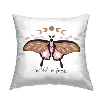 Stupell Industries Wild & Free Moth Outdoor Printed Pillow By Ahmed Sameh Hussein In White