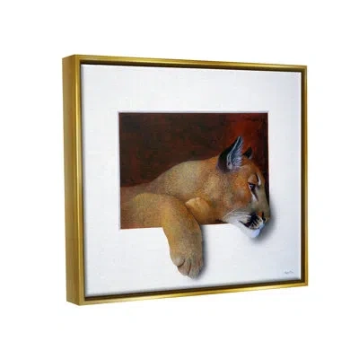Stupell Industries Wild Cougar Resting Head Interesting Illusion Painting By Alan Weston - Floater Frame Painting On Ca In Metallic Gold Floater Frame