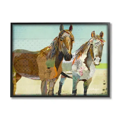 Stupell Industries Wild Farm Horses Layered Newsprint Arrangement By Traci Anderson - Floater Frame Graphic Art On Canv In Midnight Black Framed Giclee