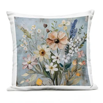 Stupell Industries Wildflower Mix Spring Bouquet Outdoor Printed Pillow, Design By Creative Studio In Blue