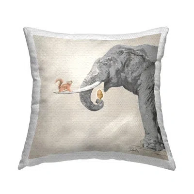 Stupell Industries Wildlife Elephant & Squirrel Friends Outdoor Printed Pillow By Patricia Pinto In Gray;beige